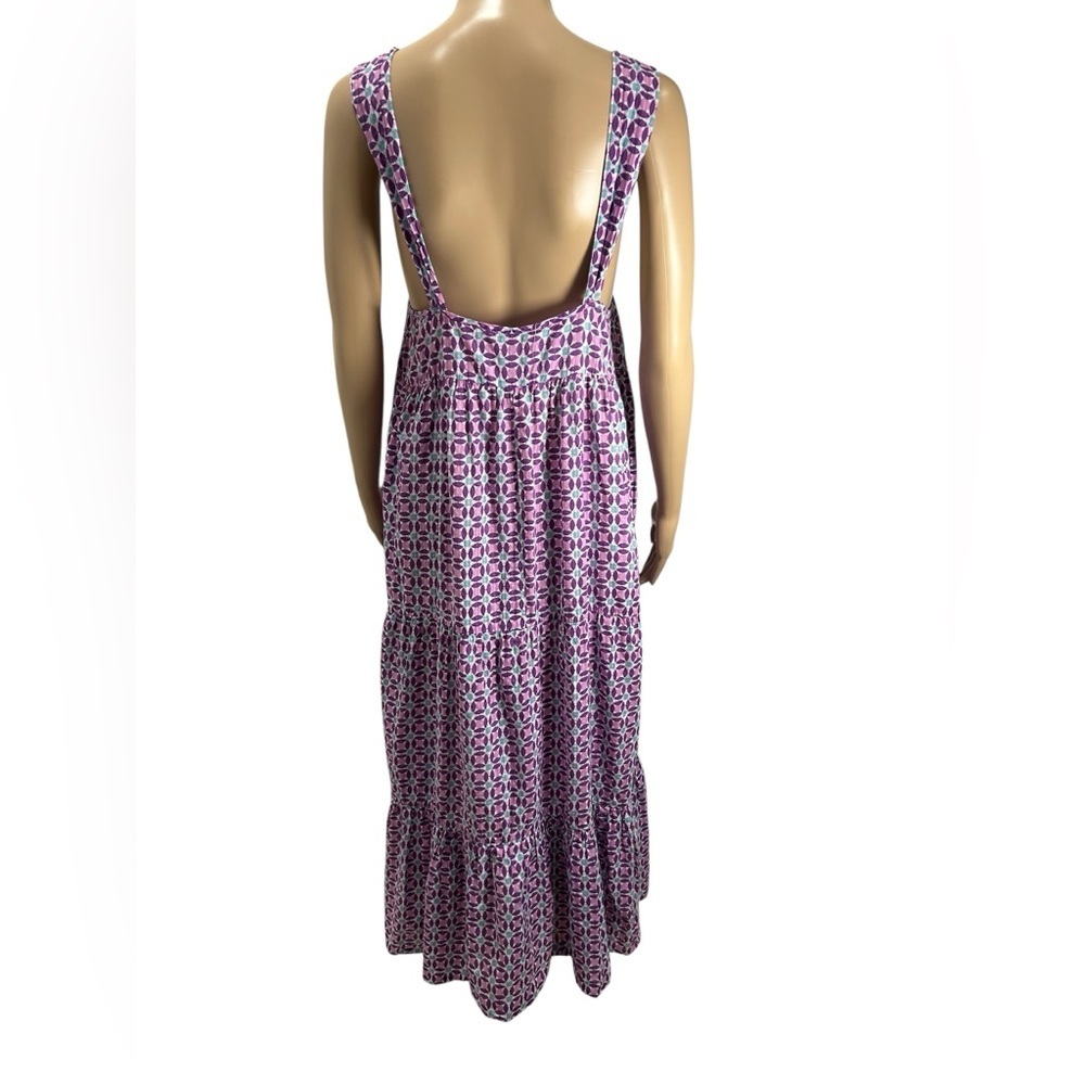 Mango Purple Pure Cotton Sleeveless Purple Printed Tiered Maxi Dress size L - Picture 4 of 5